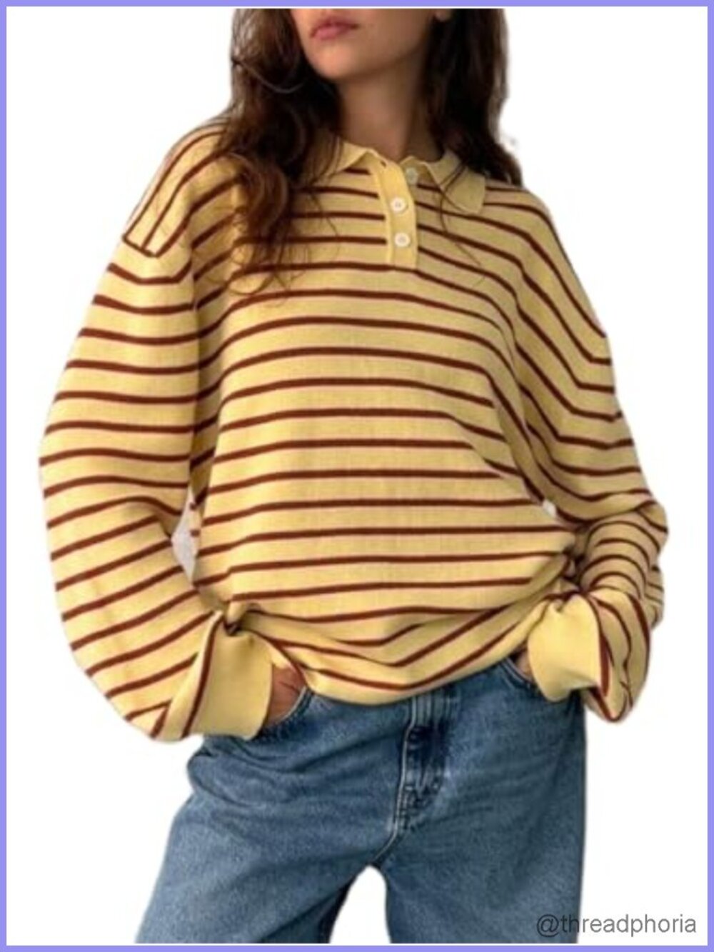 Oversized Striped Polo Sweater Color Block Knit Pullover Vintage Preppy